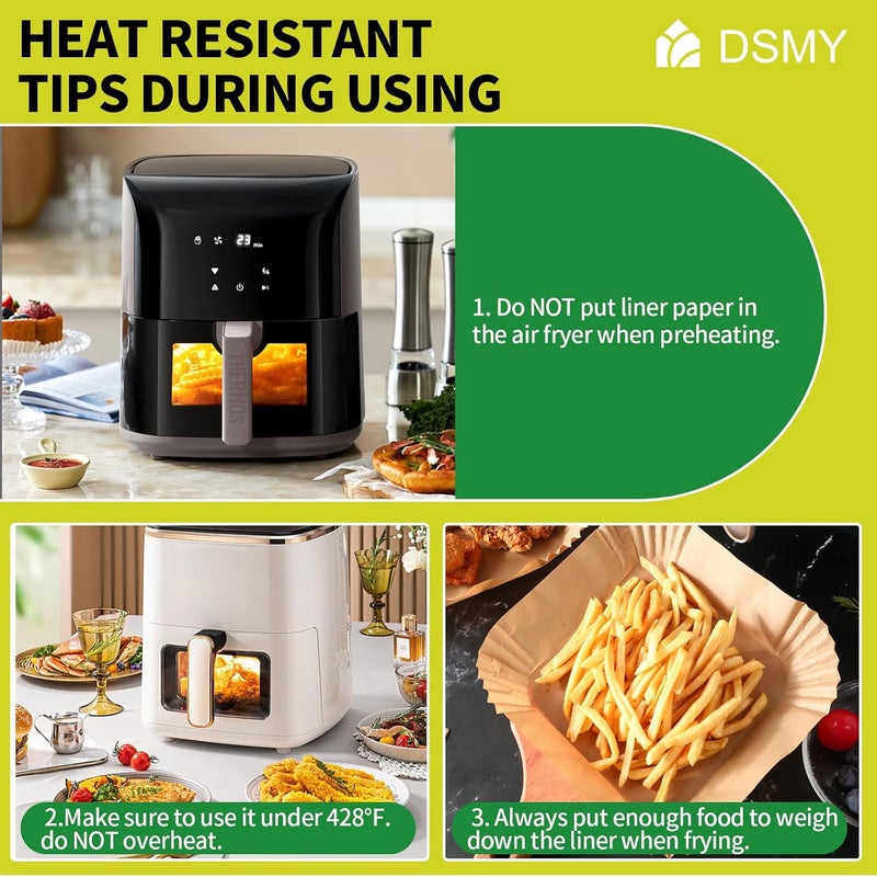 DSMY 200 PCS Air Fryer Disposable Paper Liners,8 Inch Square Parchment Disposable Paper Liner for 5-8QT Air Fryer,Baking, Roasting and Microwave, Non-Stick Airfryer Accessories - Image 3