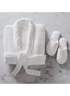 MAXQON Pack Of 2 - Bathrobes (Unisex) - Luxurious Cotton Waffle With Terry Inside Double Layer Highly Absorbent Super Soft Bathrobes For Women & Men- Adult Size, Color White  - Image 2