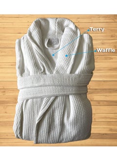MAXQON Pack Of 2 - Bathrobes (Unisex) - Luxurious Cotton Waffle With Terry Inside Double Layer Highly Absorbent Super Soft Bathrobes For Women & Men- Adult Size, Color White  - Image 3