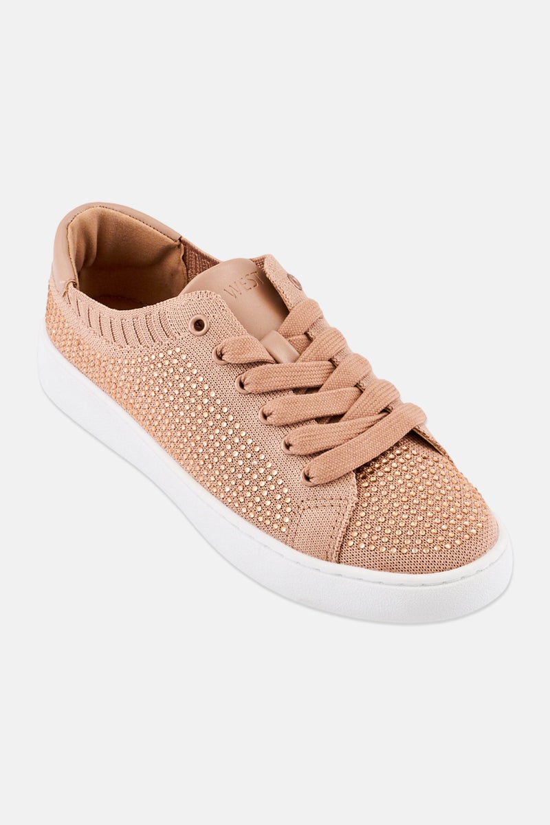 NINE WEST Women Amare2 Embellished Lace Up Casual Shoes, Nude - Image 1