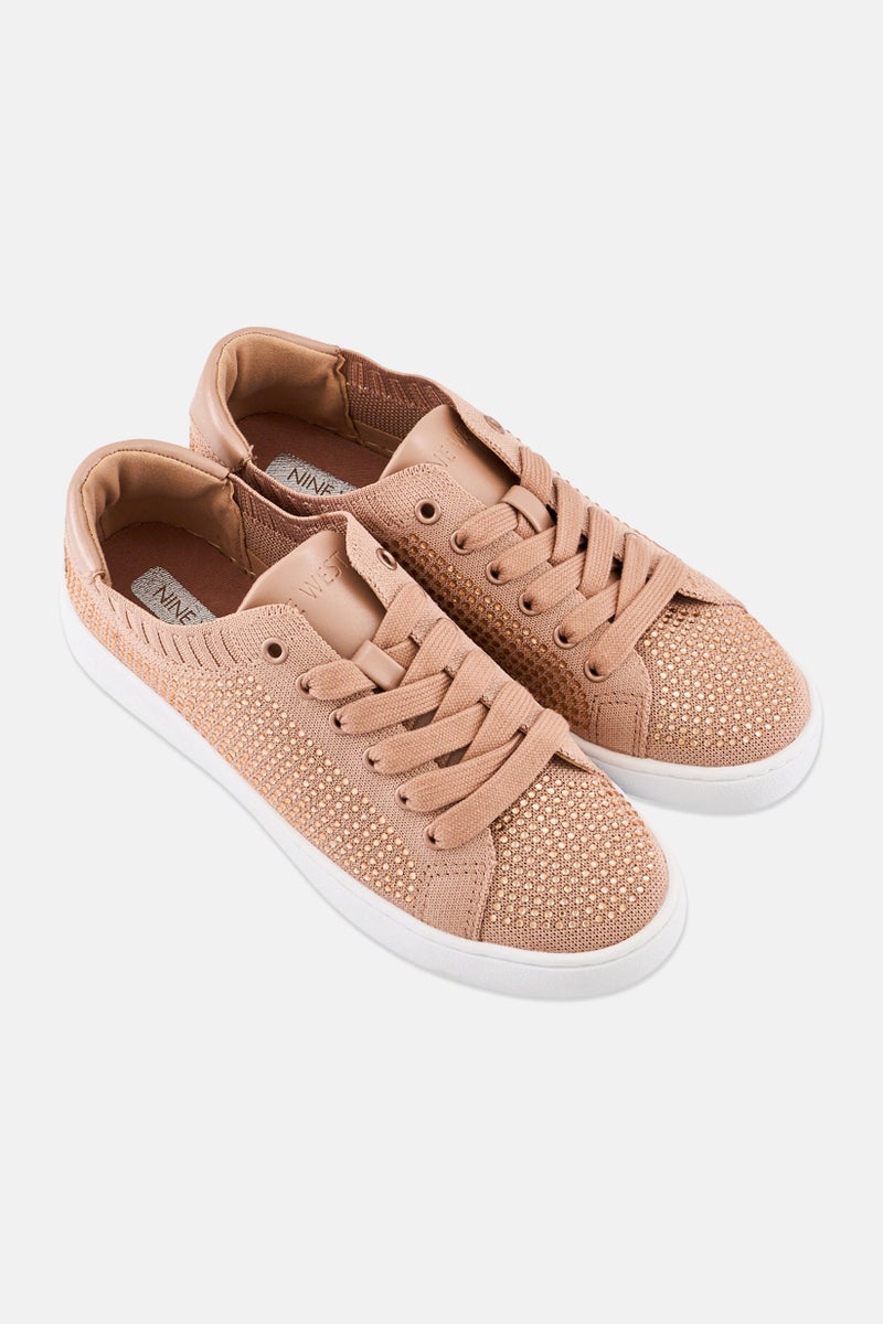 NINE WEST Women Amare2 Embellished Lace Up Casual Shoes, Nude - Image 2