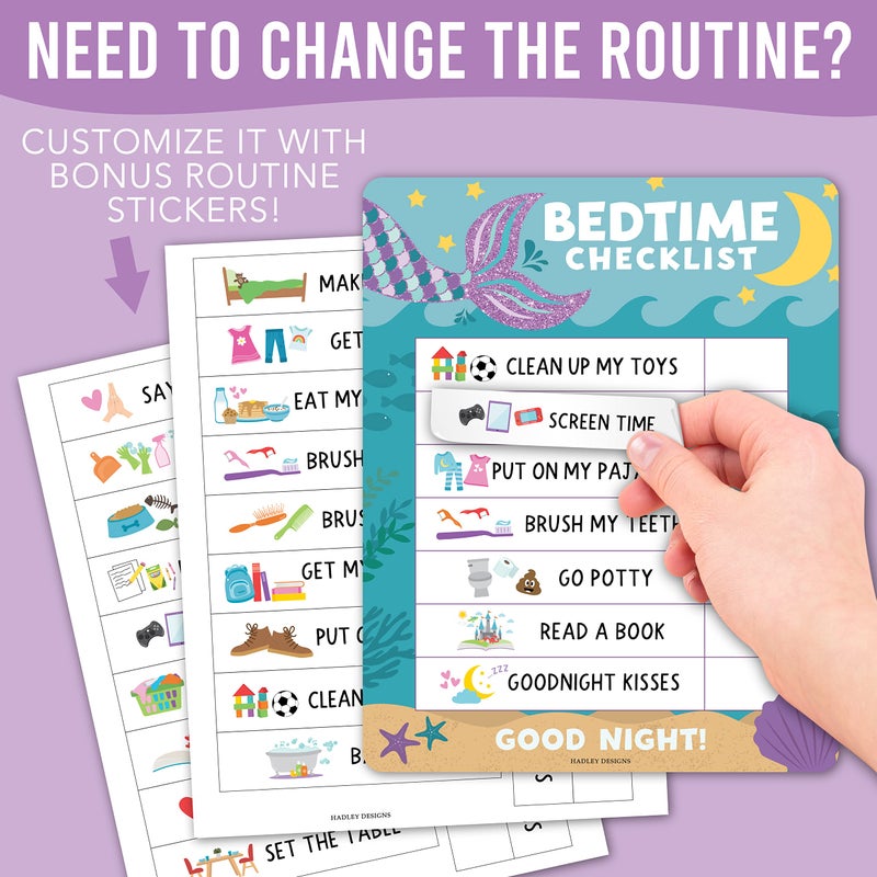 Hadley Designs Mermaid Daily Schedule Board For Home-Reward Chart, Bedtime Routine Chart For Toddlers, Morning Routine Chart For Kids, Daily Routine Chart For Kids - Image 5