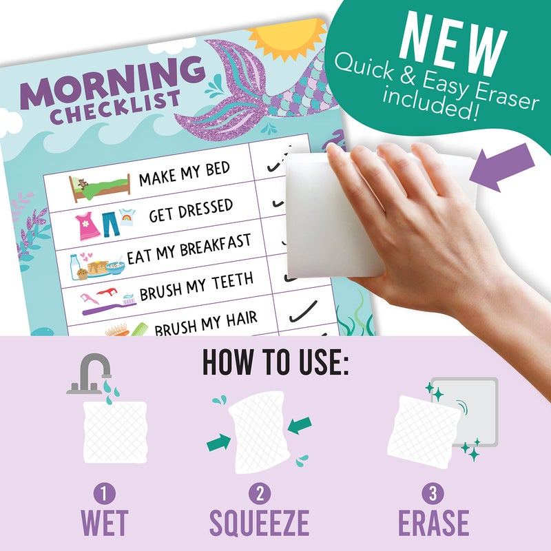 Hadley Designs Mermaid Daily Schedule Board For Home-Reward Chart, Bedtime Routine Chart For Toddlers, Morning Routine Chart For Kids, Daily Routine Chart For Kids - Image 2