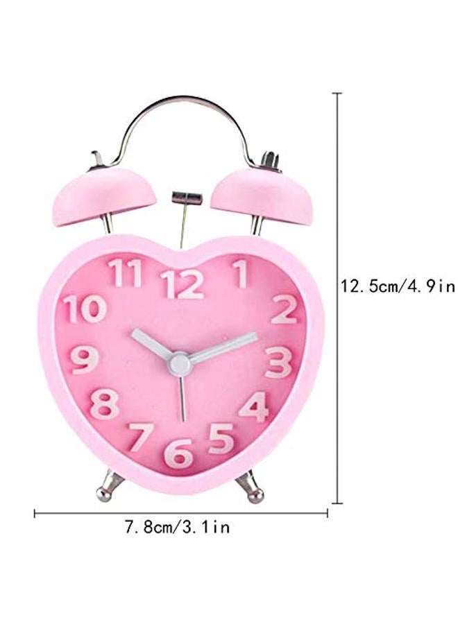 Monique Cute Desk & Shelf Alarm Clock Twin Bell Heart- Shaped Home Travel Table Alarm Clock with Nightlight Pink - Image 4