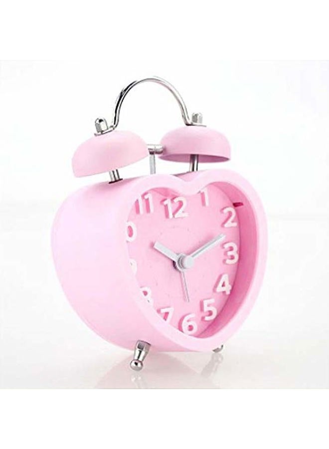 Monique Cute Desk & Shelf Alarm Clock Twin Bell Heart- Shaped Home Travel Table Alarm Clock with Nightlight Pink - Image 3