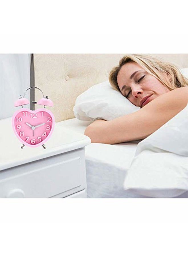 Monique Cute Desk & Shelf Alarm Clock Twin Bell Heart- Shaped Home Travel Table Alarm Clock with Nightlight Pink - Image 5