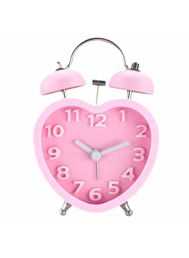 Monique Cute Desk & Shelf Alarm Clock Twin Bell Heart- Shaped Home Travel Table Alarm Clock with Nightlight Pink - Image 1