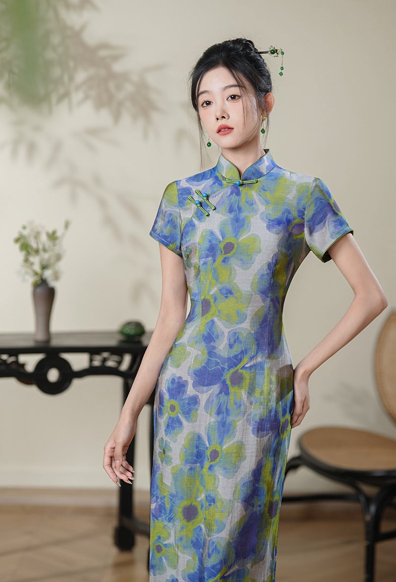 Fashion Improved Retro Chinese Style Dark Color Long Elegant Artistic Style Slim Cheongsam - Image 1