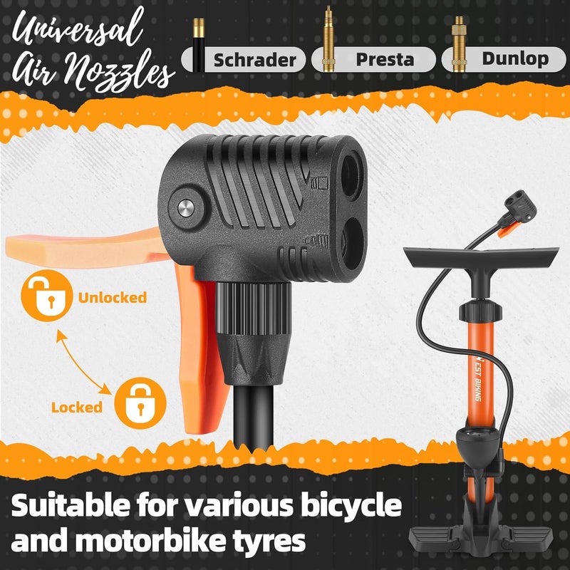West Biking Bike Floor Pump with Pressure Gauge - Orange - Image 3