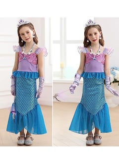 Generic Little Girls Mermaid Princess Costume Party Dress For Kids, Mermaid Costume Princess Dress Up With Accessories Including Pendant, Earrings, Hair Clips, Handbag (A)  - Image 5