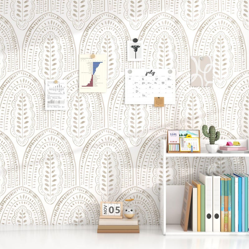 OSECAGE Modern Peel and Stick Wallpaper Boho Contact Paper 17.3''Ã—78.8'' Self Adhesive Removable Wallpaper Peel and Stick Wall Paper Beige and White Wallpapers for Bedroom Bathroom Cabinets Decor Vinyl - Image 2