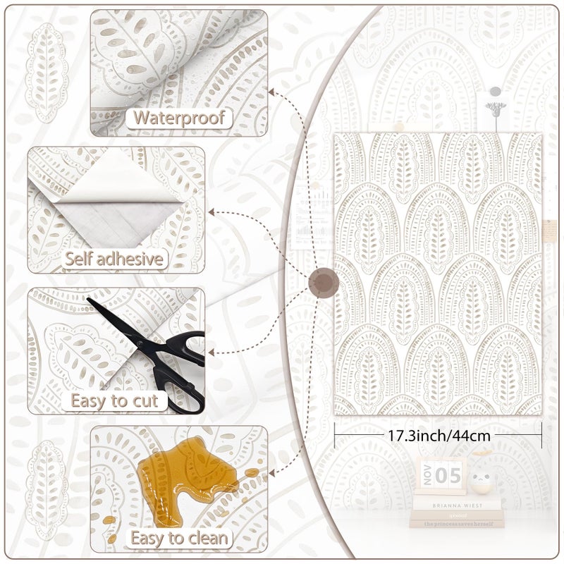 OSECAGE Modern Peel and Stick Wallpaper Boho Contact Paper 17.3''Ã—78.8'' Self Adhesive Removable Wallpaper Peel and Stick Wall Paper Beige and White Wallpapers for Bedroom Bathroom Cabinets Decor Vinyl - Image 4