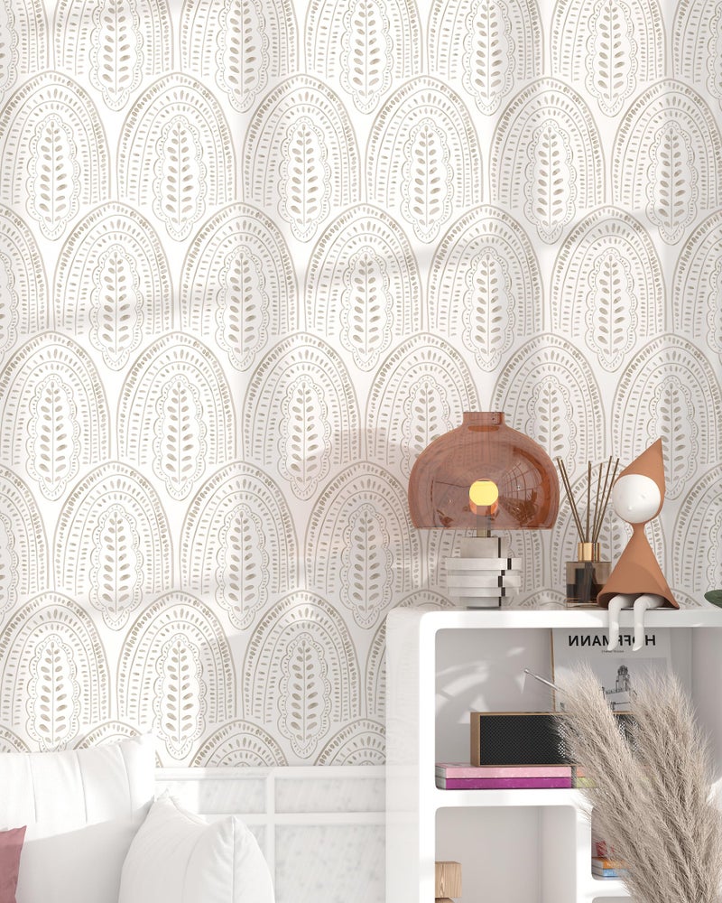 OSECAGE Modern Peel and Stick Wallpaper Boho Contact Paper 17.3''Ã—78.8'' Self Adhesive Removable Wallpaper Peel and Stick Wall Paper Beige and White Wallpapers for Bedroom Bathroom Cabinets Decor Vinyl - Image 5