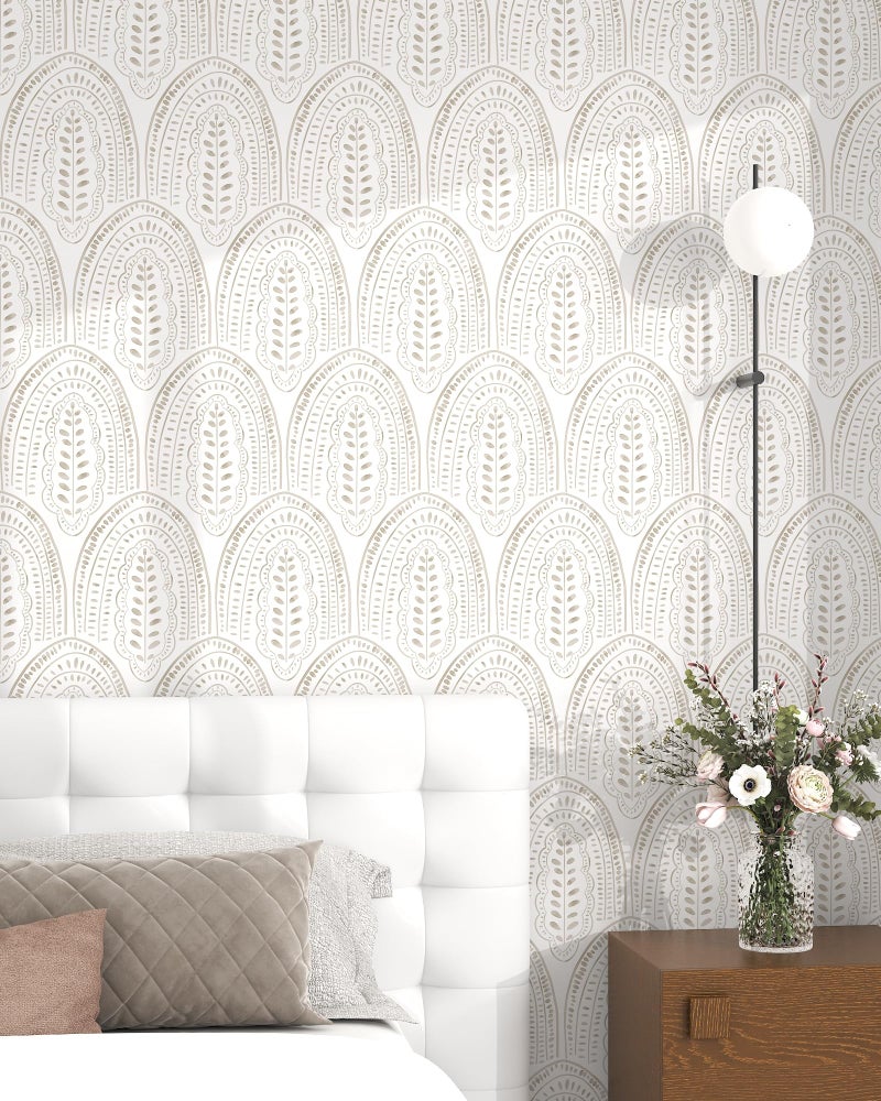 OSECAGE Modern Peel and Stick Wallpaper Boho Contact Paper 17.3''Ã—78.8'' Self Adhesive Removable Wallpaper Peel and Stick Wall Paper Beige and White Wallpapers for Bedroom Bathroom Cabinets Decor Vinyl - Image 3