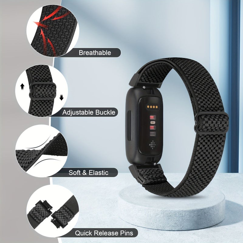 أشرطة نايلون أرجوانية قابلة للتعديل ومرنة لساعات Fitbit Inspire 3 وFitbit Ace 2 وFitbit 3، معصم بديل ناعم ومطاطي. - Image 1
