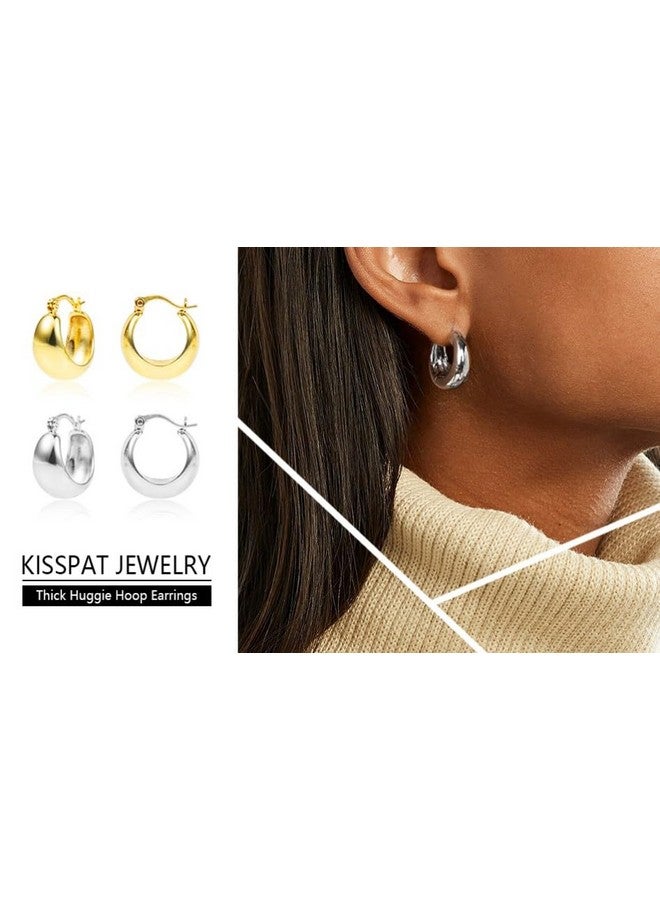 KISSPAT Chunky Silver Huggie Hoop Earrings For Women Hypoallergenic Sterling Silver Post Small Thick Huggie Earring Hoops - Image 3