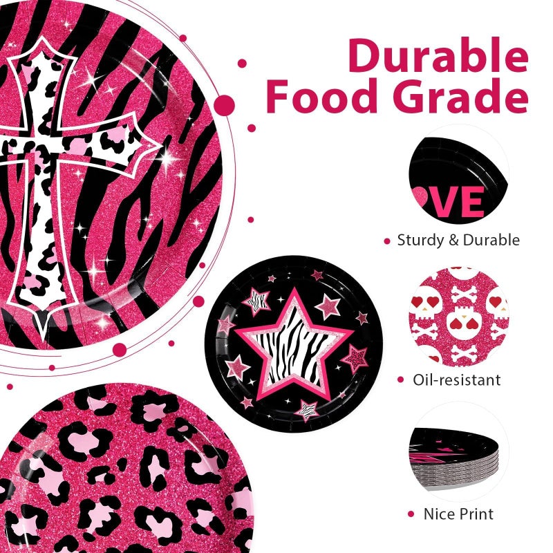 Greencian 60Pcs Trashy Y2k Decor Hot Pink and Black Plates 9" Early 2000s Dessert Cake Platters Disposable 2000s Paper Tableware Sets for Teen Girls Y2k Birthday Bachelorette Wedding Party Supplies - Image 2