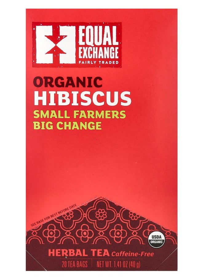 Equal Exchange Organic Hibiscus Herbal Tea Caffeine-Free 20 Tea Bags 1.41 oz (40 g) 