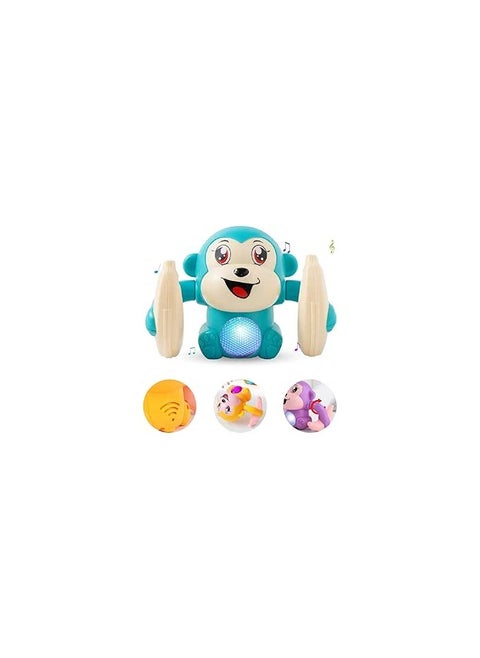 Bzkid Dancing Monkey Toy with Voice/Touch Sensor, Rolling & Spinning Monkey Doll Toy, Light & Sound Effect Toys for Toddler, Voice Controlled Banana Sensored Monkey, Durable ABS Plastic - WITH BATTERY