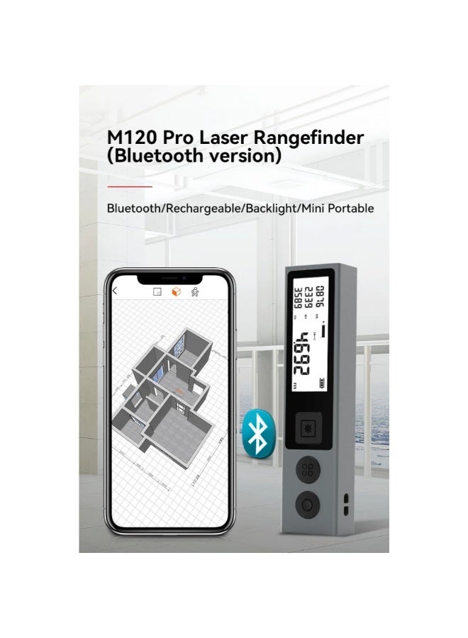 MILESEEY M120 PRO Bluetooth Laser Distance Meter 40M High Precision Digital Laser Rangefinder with LCD Display, Rechargeable Type-C Measuring Tool for Construction, Interior Design, Home Renovation, Engineering and Property Measurement - Image 1