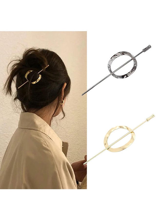 Depend - 2 Pieces Bun Cuffs Gold Hair Stick Vintage Bun, Elegant Hairpin Top Clip Hairpin Women Hair Accessories, Round Hairpin Metal Bun Cage for Girls Ladies (Gold + Silver) - Image 1