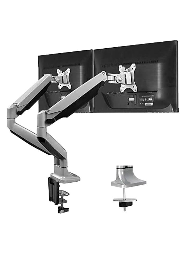 PROMASS Dual Monitor Mount Stand - Aluminum Gas Spring Monitor Desk Mount full Motion Adjustable Bracket for 2 13 to 32 Inch Computer Screen With Clamp, Grommet Base - Each Arm Hold up to 19.8 lbs, - Image 1