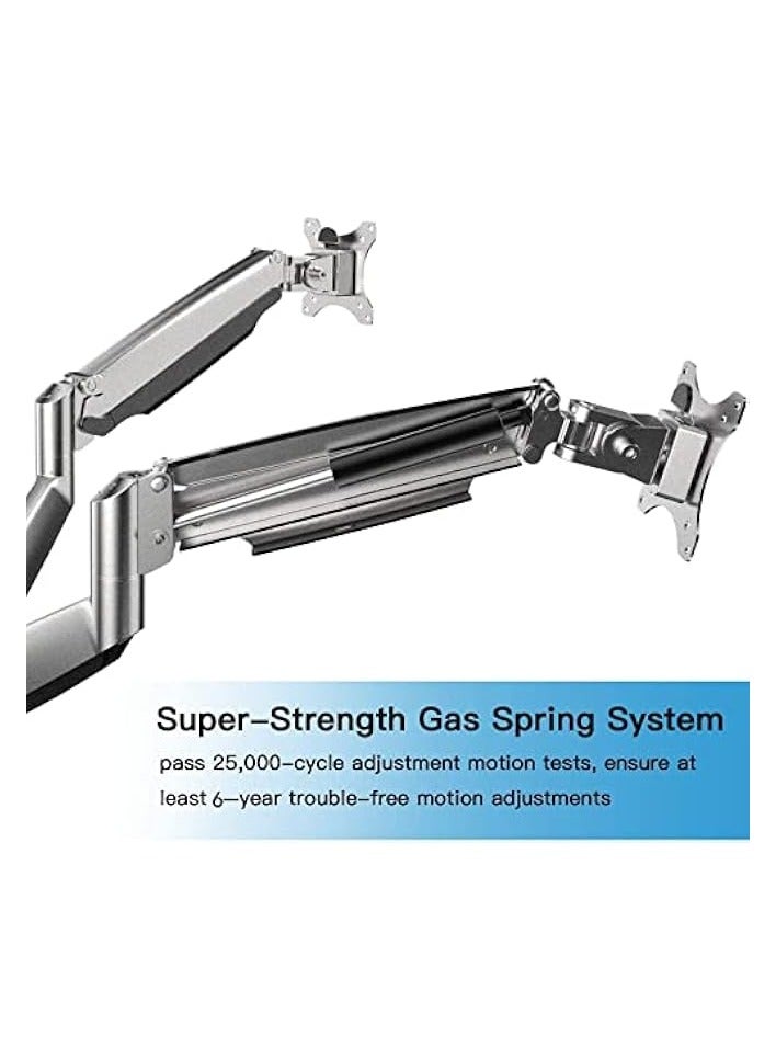 PROMASS Dual Monitor Mount Stand - Aluminum Gas Spring Monitor Desk Mount full Motion Adjustable Bracket for 2 13 to 32 Inch Computer Screen With Clamp, Grommet Base - Each Arm Hold up to 19.8 lbs, - Image 3