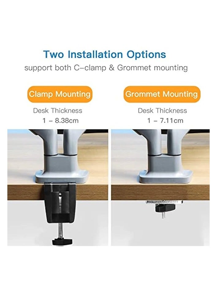 PROMASS Dual Monitor Mount Stand - Aluminum Gas Spring Monitor Desk Mount full Motion Adjustable Bracket for 2 13 to 32 Inch Computer Screen With Clamp, Grommet Base - Each Arm Hold up to 19.8 lbs, - Image 4