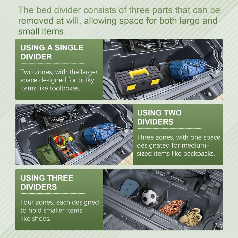 HGWEI Trunk In-Bed Dividers Compatible with 2017-2025 Honda Ridgeline Accessories Trunk Cargo Organizer Tailgate Rear Insert Compartment Tray (3Pcs) - Image 5