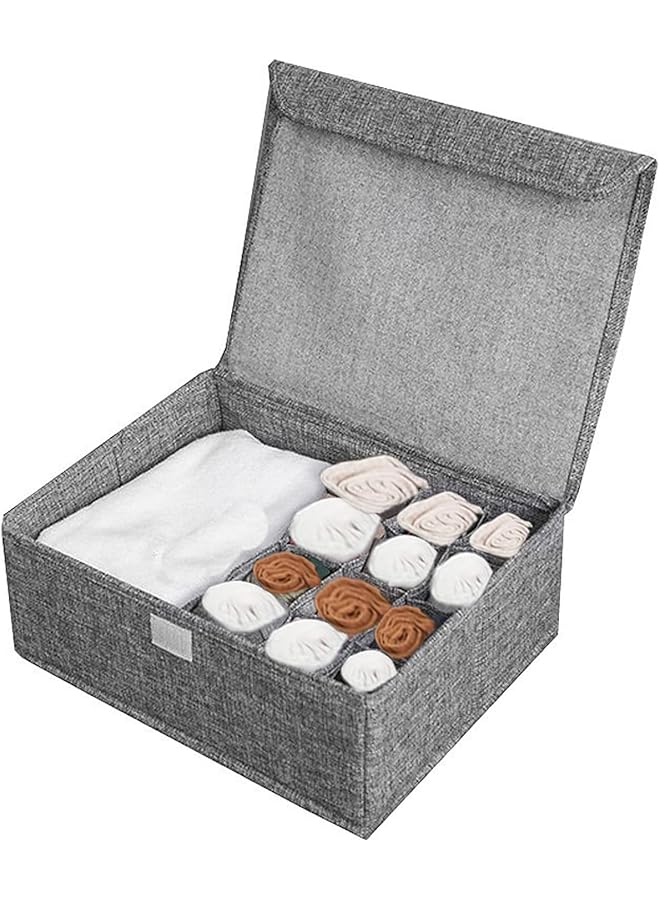 Green Tiger 1 Pack Closet Underwear Organizer Storage Box with Lid, 13 Cell Collapsible Dustproof Linen Cabinet Drawer Dividers Organizers, Washable Storage Boxes for Clothes Socks Lingerie Ties Scarves
