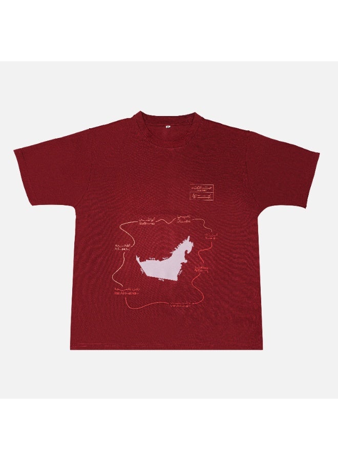 Eid Al Etihad United x Mansour- UAE Map- Maroon- Tshirt - Image 1