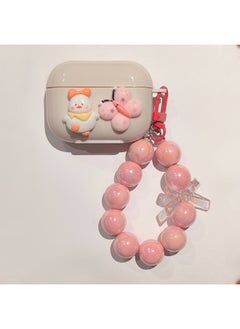 For AirPods 4 Headphone Set Cartoon Diy Doll Pendant Apple 1/2 Generation/pro2 Bluetooth Soft Case Bracelet-Color:Beige Soft Shell + Pendant-duck Butterfly-Model:Airpods Pro (protective Case)