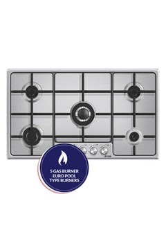Arrow 90 cm Built-In Gas Hob | 5 Gas Burners with Euro Pool Type & SABAF Burners | Front Knobs | Safety Device | Wide Cast Iron Grids | Inox Panel | Model Name: RO-90BHGK  - Image 2