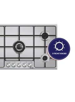 Arrow 90 cm Built-In Gas Hob | 5 Gas Burners with Euro Pool Type & SABAF Burners | Front Knobs | Safety Device | Wide Cast Iron Grids | Inox Panel | Model Name: RO-90BHGK  - Image 4