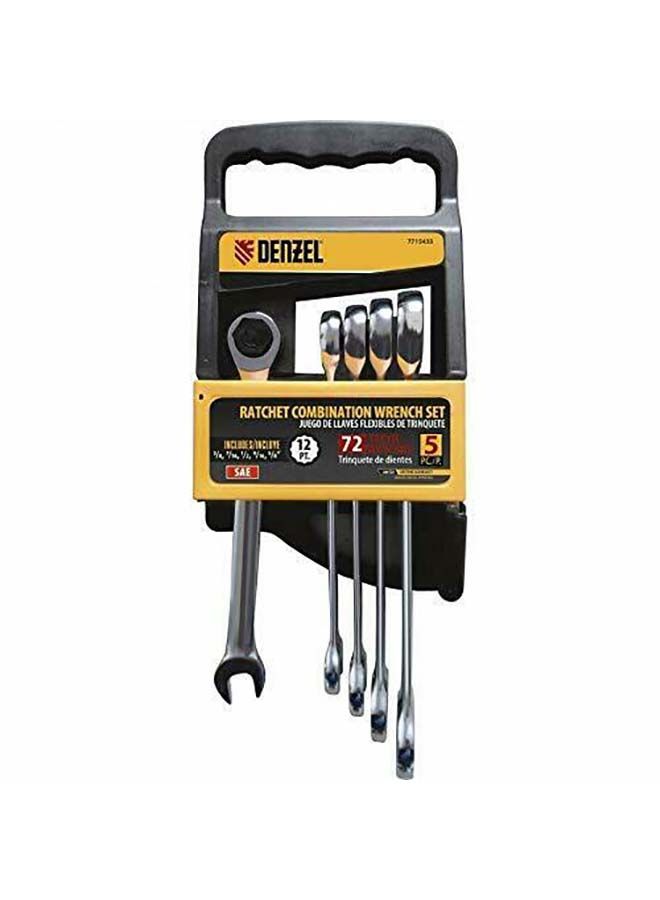 NIBEMINENT 5-Piece Ratcheting Combination Wrench Set Silver/Black/Yellow - Image 1