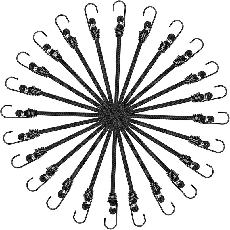 ZHOUBIN 9 inch Mini Short Black Bungee Cords with Hooks, 12 Pcs - Image 1