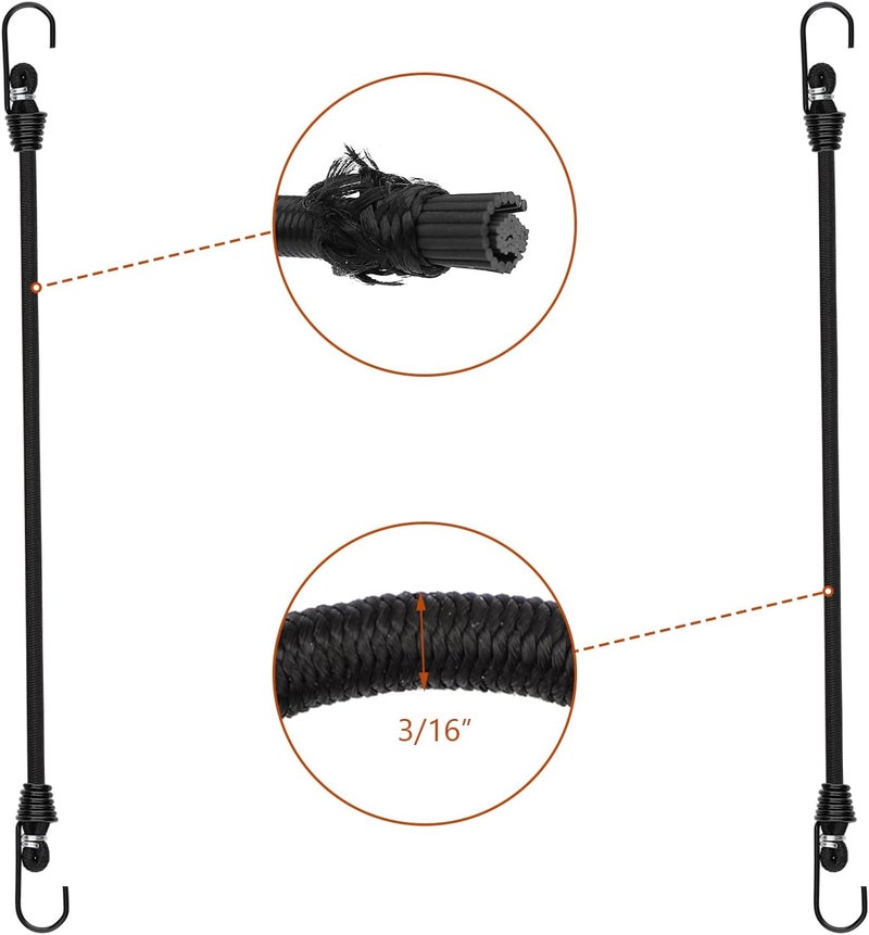 ZHOUBIN 9 inch Mini Short Black Bungee Cords with Hooks, 12 Pcs - Image 3