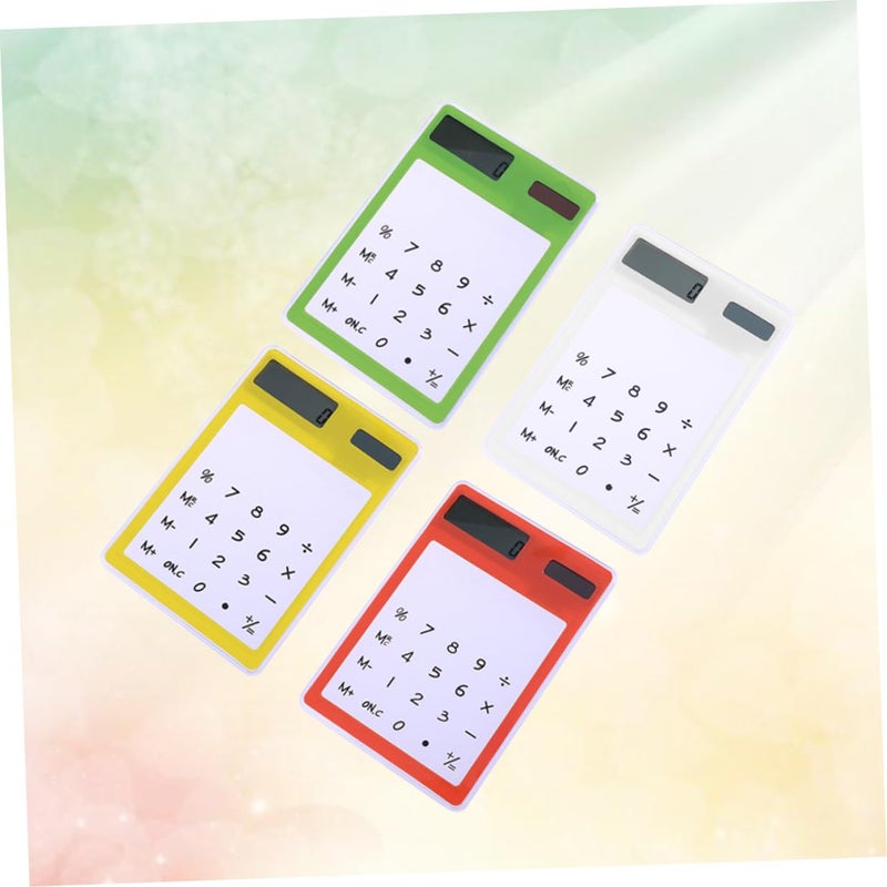 Solar Powered Touch Screen Calculator Set of 4 Transparent Desktop Design Yellow Green White Orange - Image 4