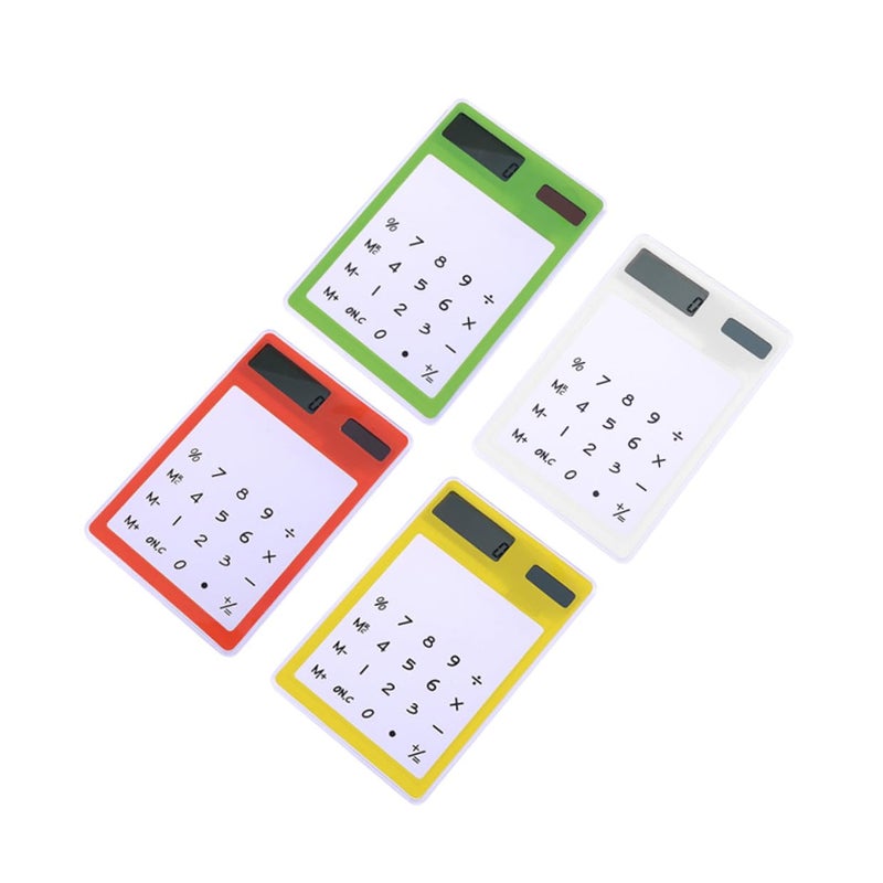 Solar Powered Touch Screen Calculator Set of 4 Transparent Desktop Design Yellow Green White Orange - Image 2