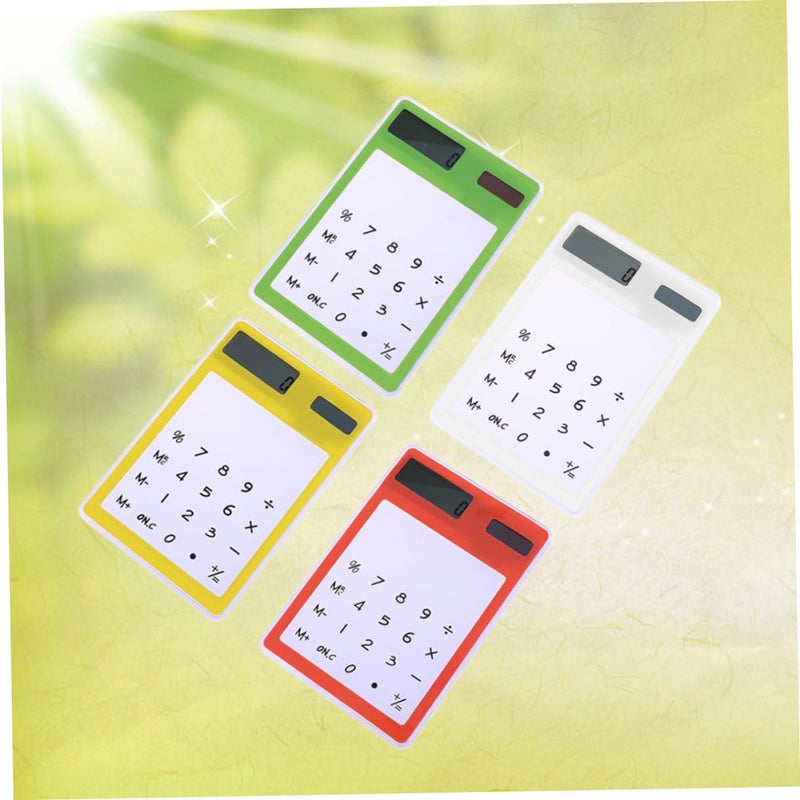 Solar Powered Touch Screen Calculator Set of 4 Transparent Desktop Design Yellow Green White Orange - Image 5