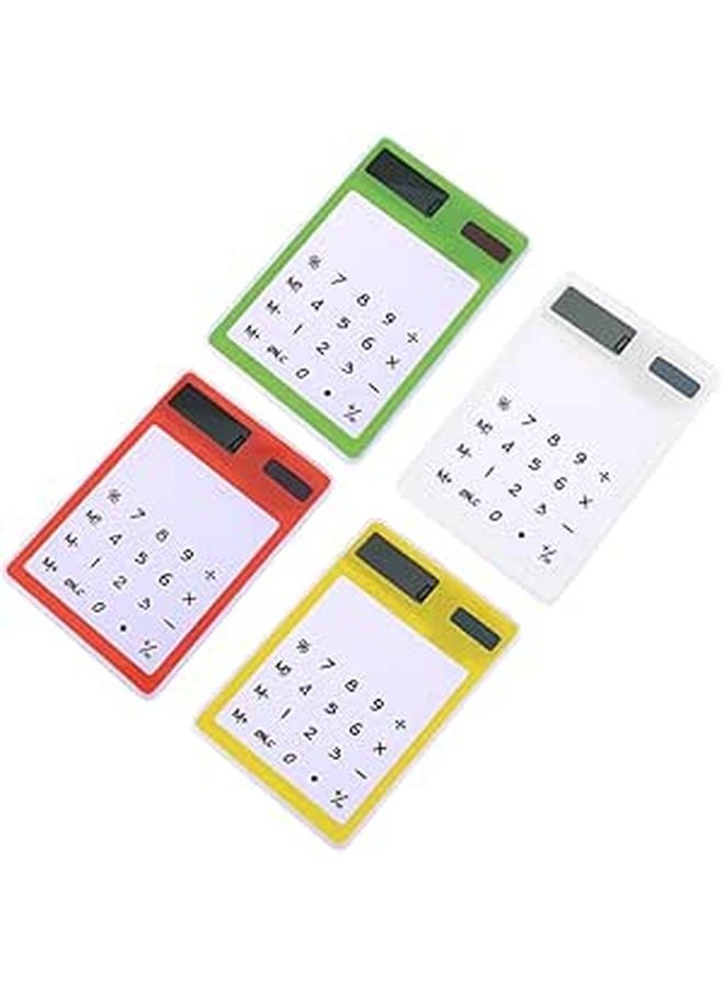 Solar Powered Touch Screen Calculator Set of 4 Transparent Desktop Design Yellow Green White Orange - Image 1