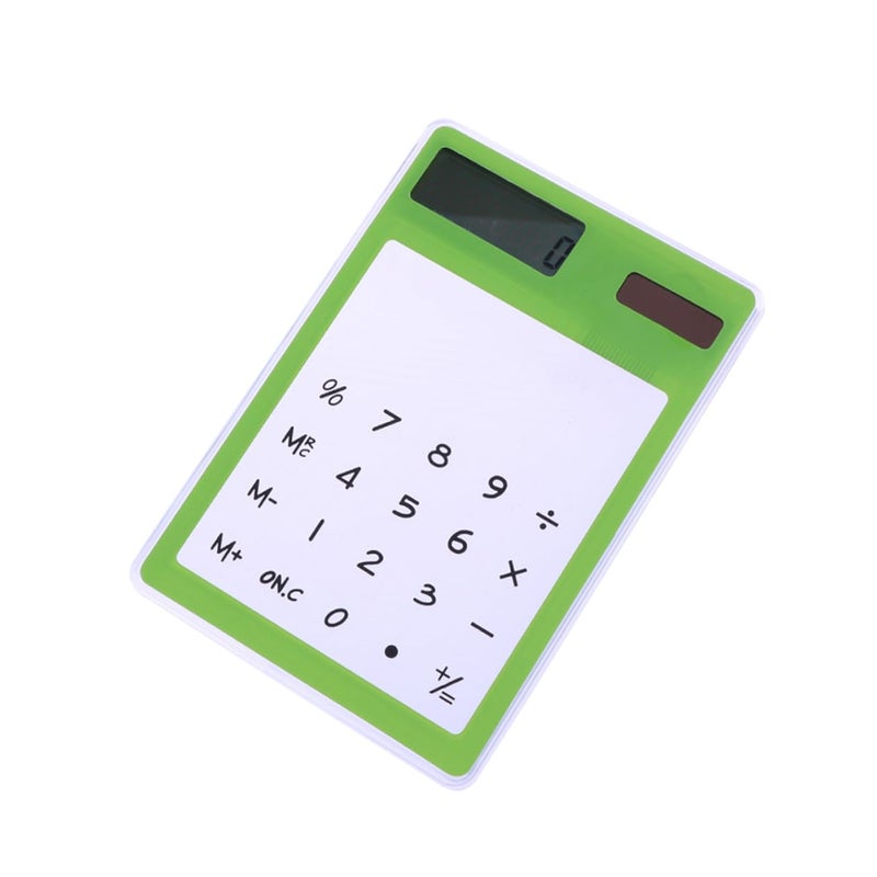 Solar Powered Touch Screen Calculator Set of 4 Transparent Desktop Design Yellow Green White Orange - Image 3