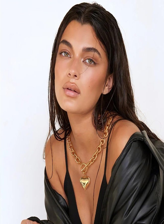 FAUTHENTICUTE Chunky Gold Heart Necklaces For Women - Image 2