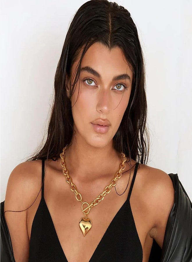 FAUTHENTICUTE Chunky Gold Heart Necklaces For Women - Image 3