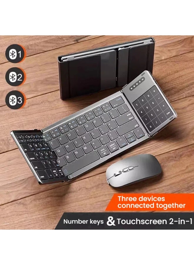 Wireless Bluetooth 3-Fold Keyboard and Mouse Set Touchscreen-Integrated Design Multi-Device Connectivity 30-Day Battery Life Slim Portable Office Accessory - Image 1