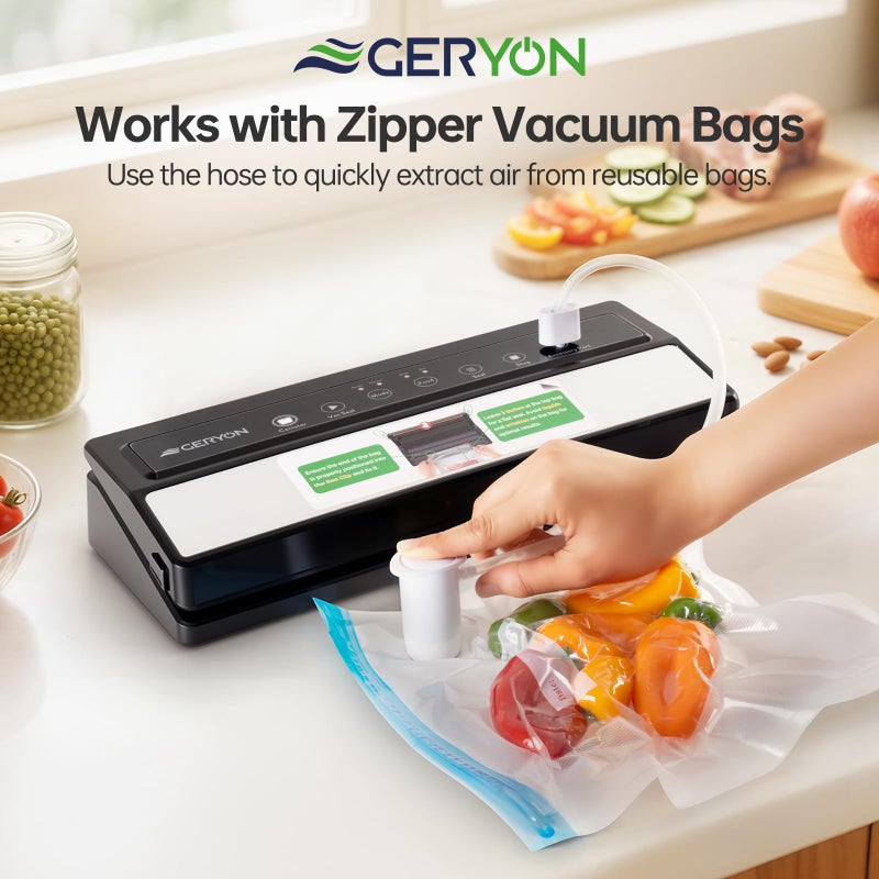 GERYON Vacuum Sealer Machine â€“ Automatic Food Vacuum Sealer for Dry & Moist Food, Compact with LED Touch Panel, Includes Zipper Bags & Roll, Perfect for Sous Vide & Freezer Storage (Silver) - Image 5
