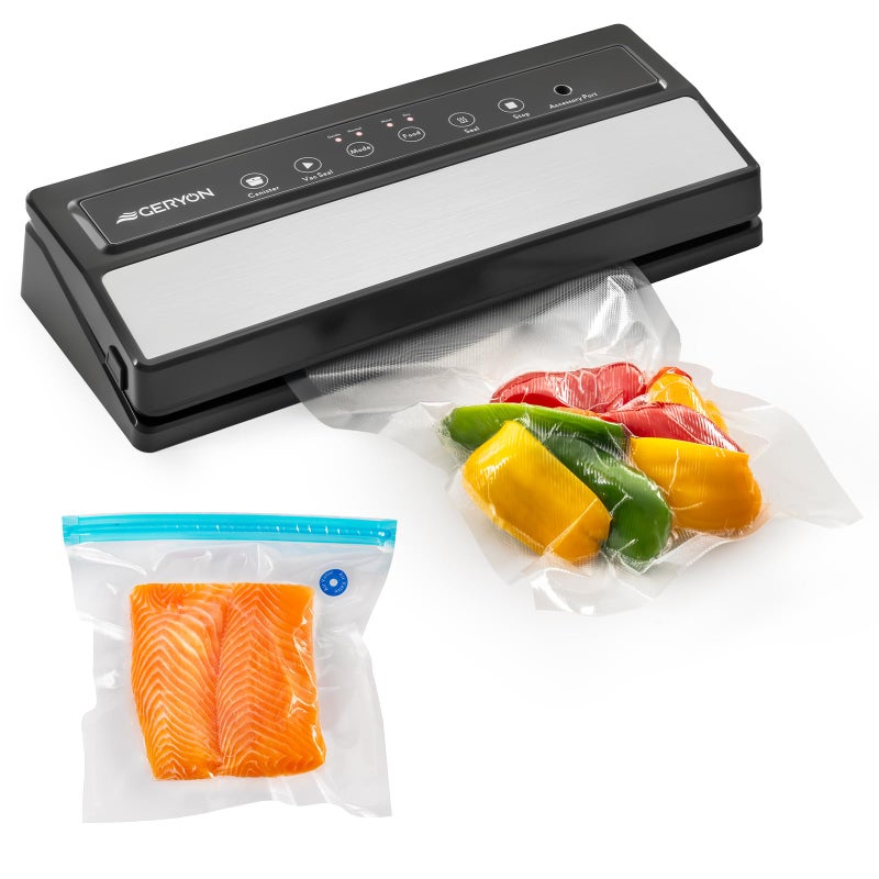 GERYON Vacuum Sealer Machine â€“ Automatic Food Vacuum Sealer for Dry & Moist Food, Compact with LED Touch Panel, Includes Zipper Bags & Roll, Perfect for Sous Vide & Freezer Storage (Silver) - Image 1
