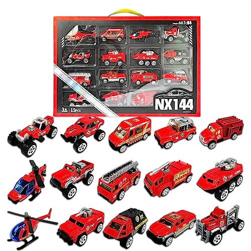 OTONOPI 15 Pack Fire Truck Toys Set Fire Engine Emergency Vehicles Die Cast Mini Rescue Emergency Car Toy with Pull Back Function Rescue Red Toy Truck Gift for Kids Boy and Girl Age 312 - Image 1