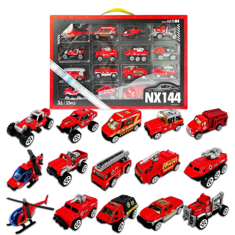 OTONOPI 15 Pack Fire Truck Toys Set Fire Engine Emergency Vehicles Die Cast Mini Rescue Emergency Car Toy with Pull Back Function Rescue Red Toy Truck Gift for Kids Boy and Girl Age 312 - Image 3