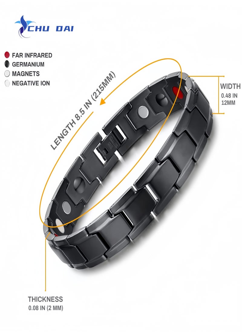 CHU DAI Titanium Steel Magnetic Health Bracelet Therapy Arthritis Migraine Relief(Black)  - Image 2